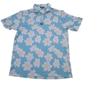 Bad Birdie Men’s Large Polo Shirt Blue Floral Performance Stretch